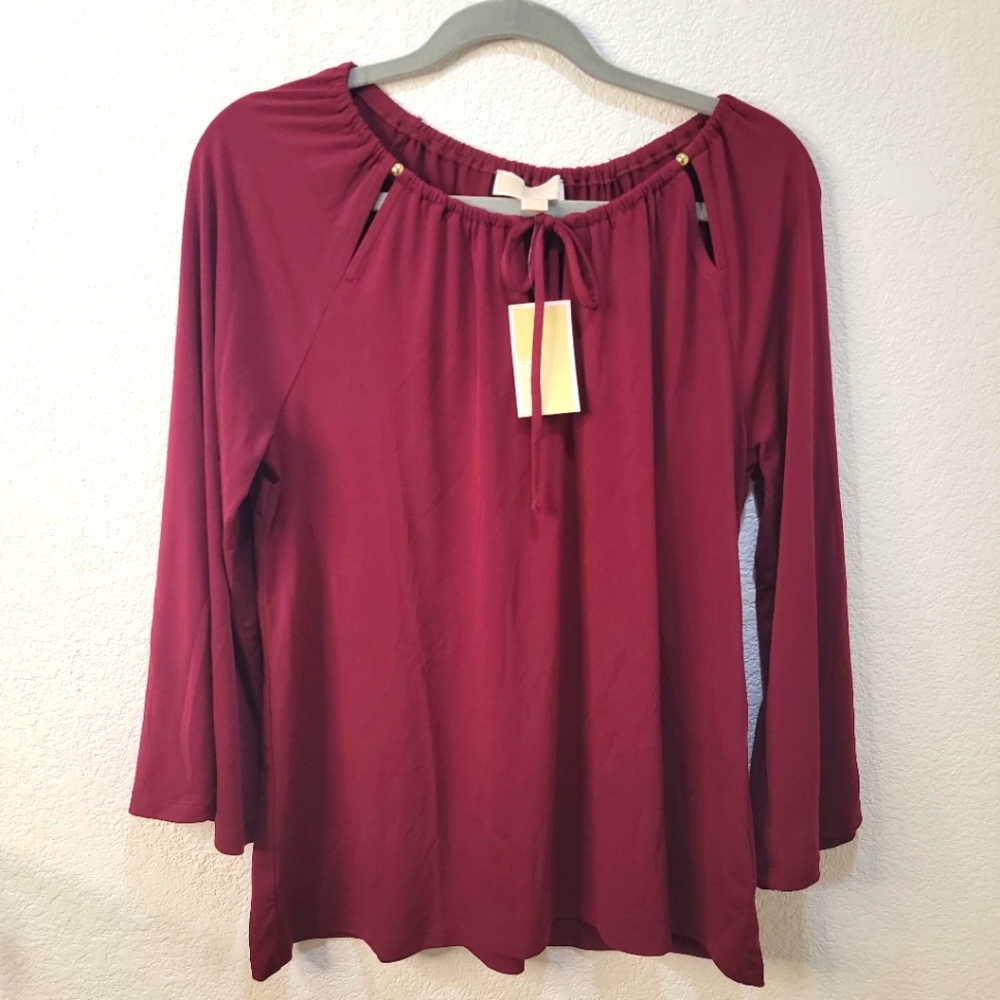 MICHAEL Michael Kors Keyhole Peasant Top Size M